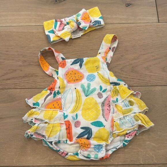Angel Dear Girl's Tropical Fruit Muslin Ruffle Top with headband set - Picture 3 of 6